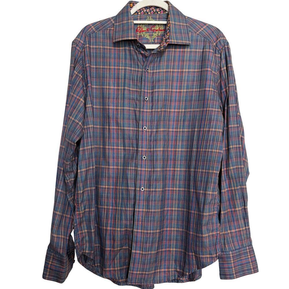 Robert Graham Plaid Button Up Shirt Medium Contrast Cuffs Cotton